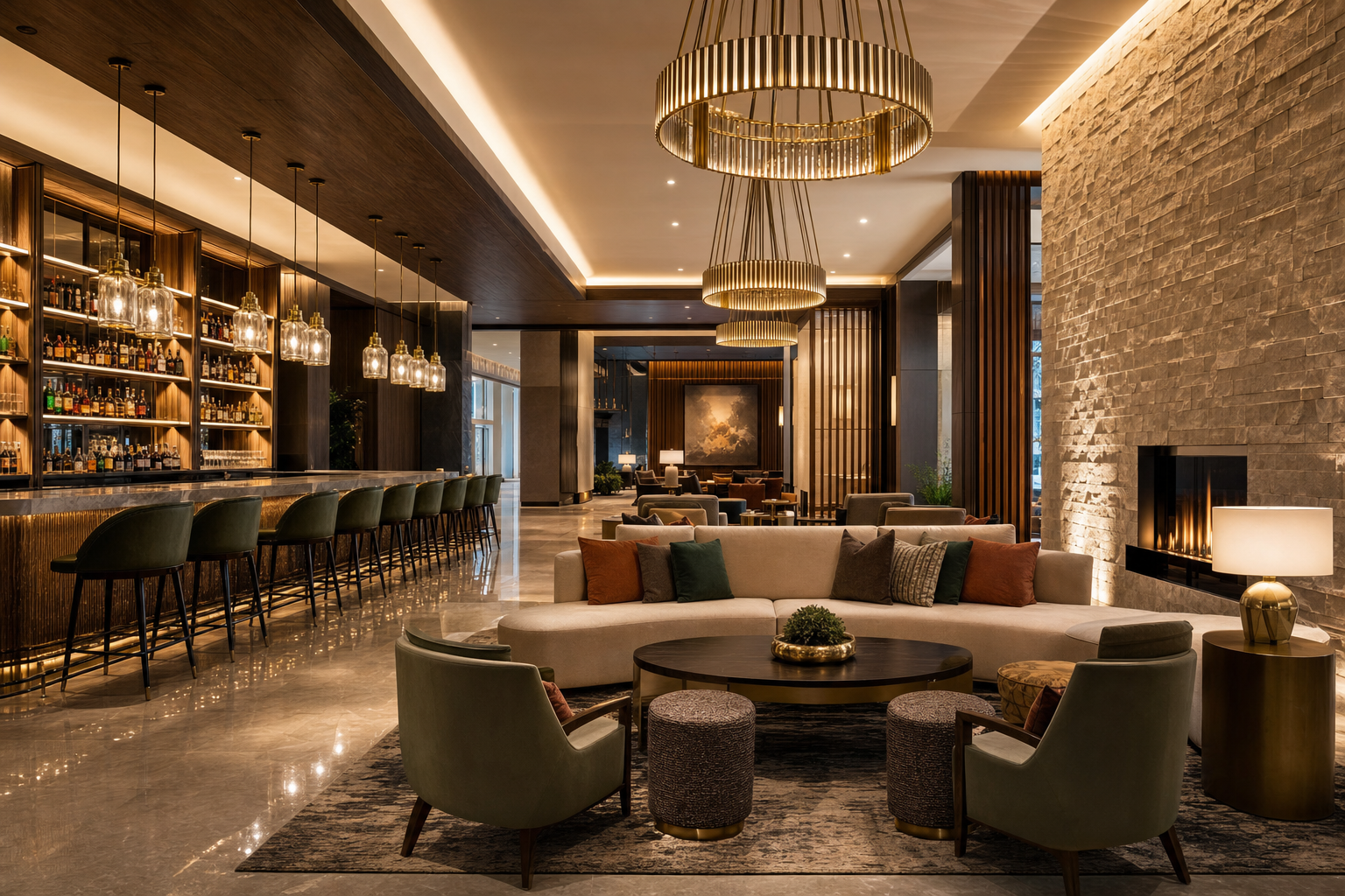 Renovated hotel lobby bar and lounge